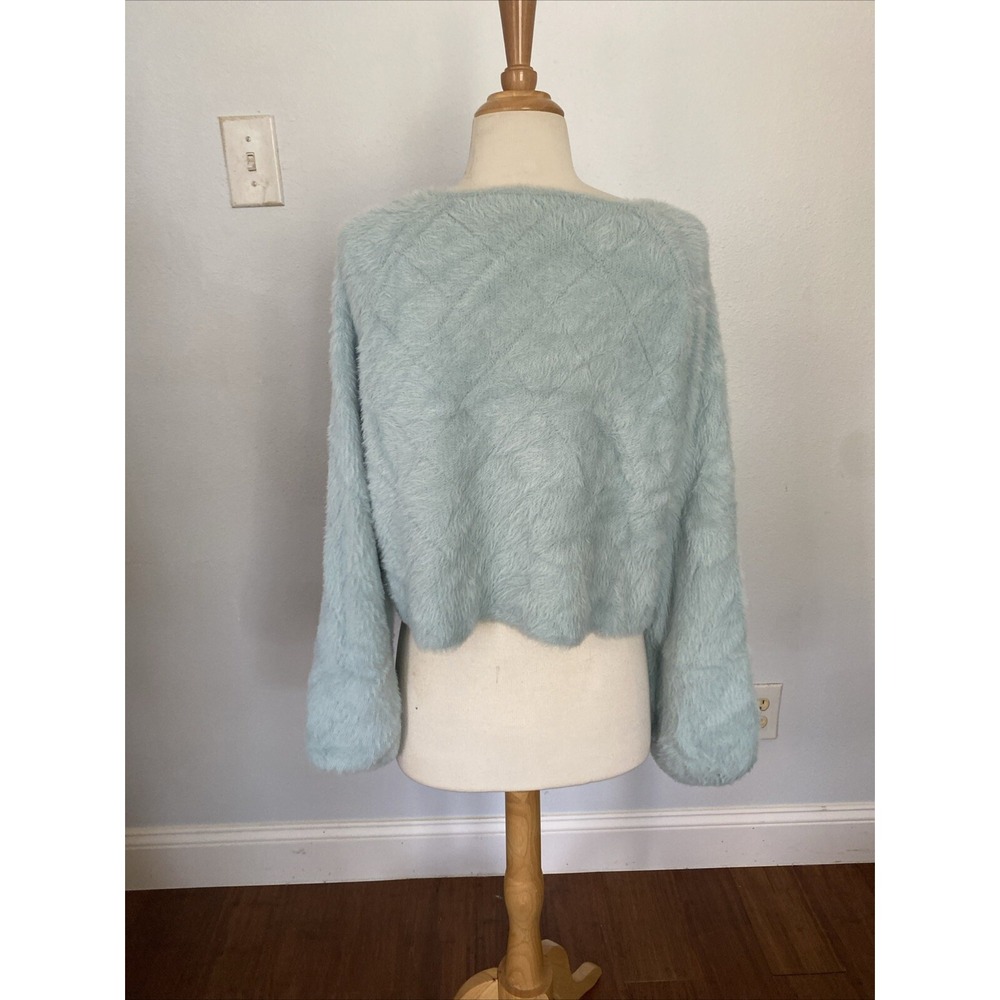 Lulus Crop Sweater Womens Extra Small Teal Soft Fuzzy Oversized Fluffy Y2K - Picture 6 of 12